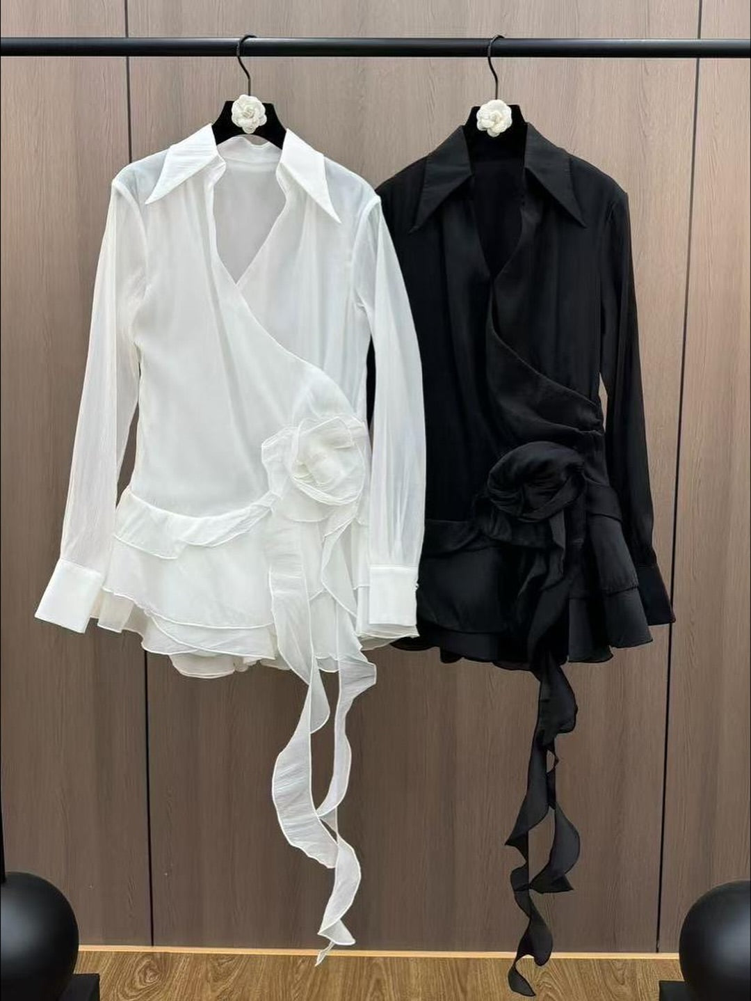 ALINA LONG SLEEVE COLLARED RUFFLE MINI DRESS