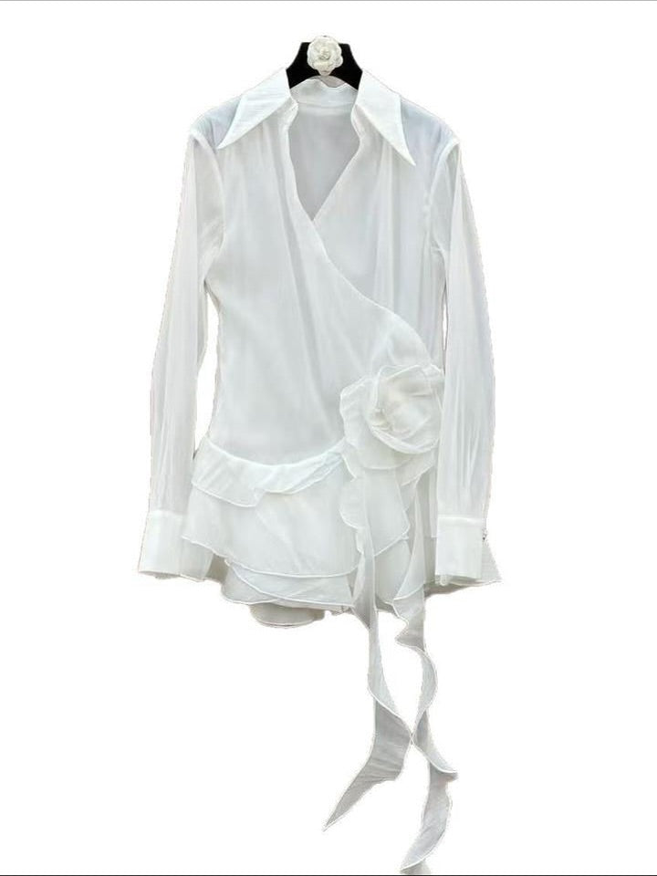 ALINA LONG SLEEVE COLLARED RUFFLE MINI DRESS