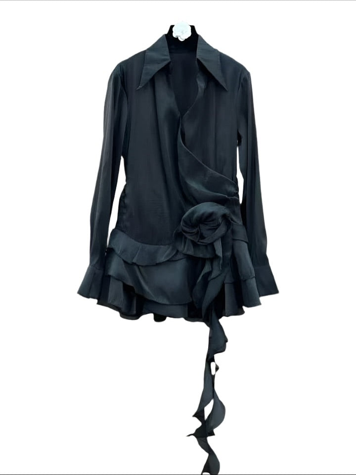 ALINA LONG SLEEVE COLLARED RUFFLE MINI DRESS