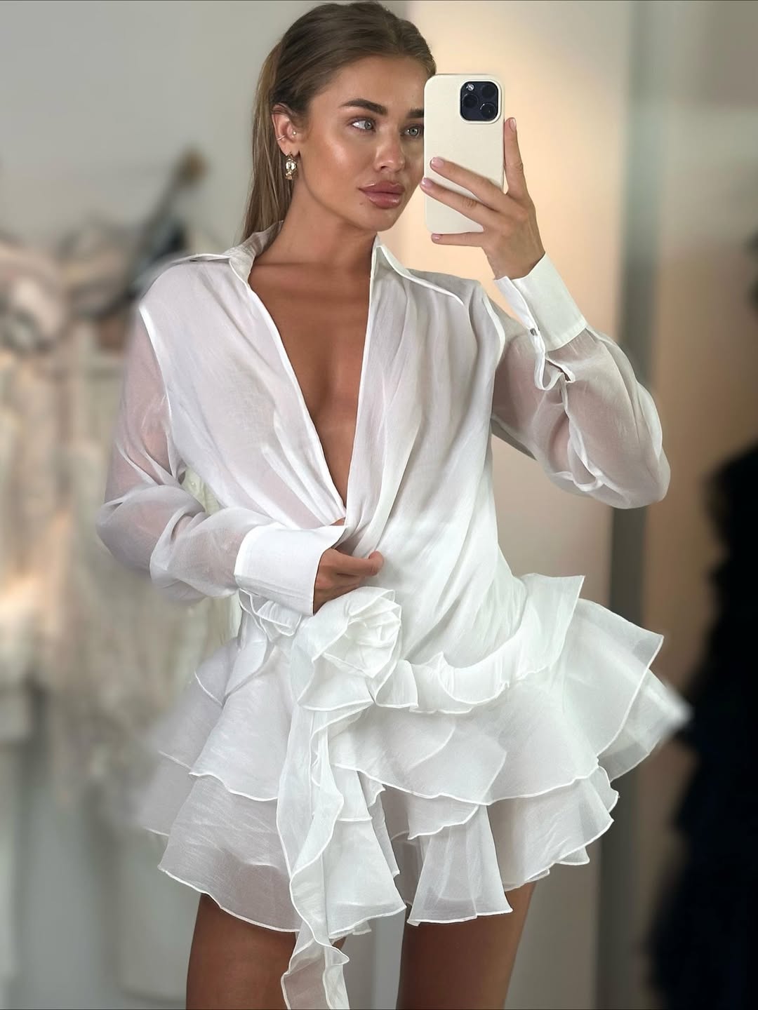ALINA LONG SLEEVE COLLARED RUFFLE MINI DRESS