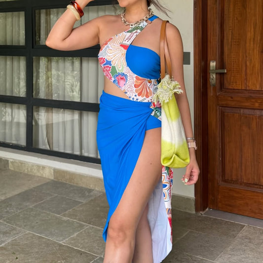 Addery Blue One-Shoulder Monokini with Cover Up