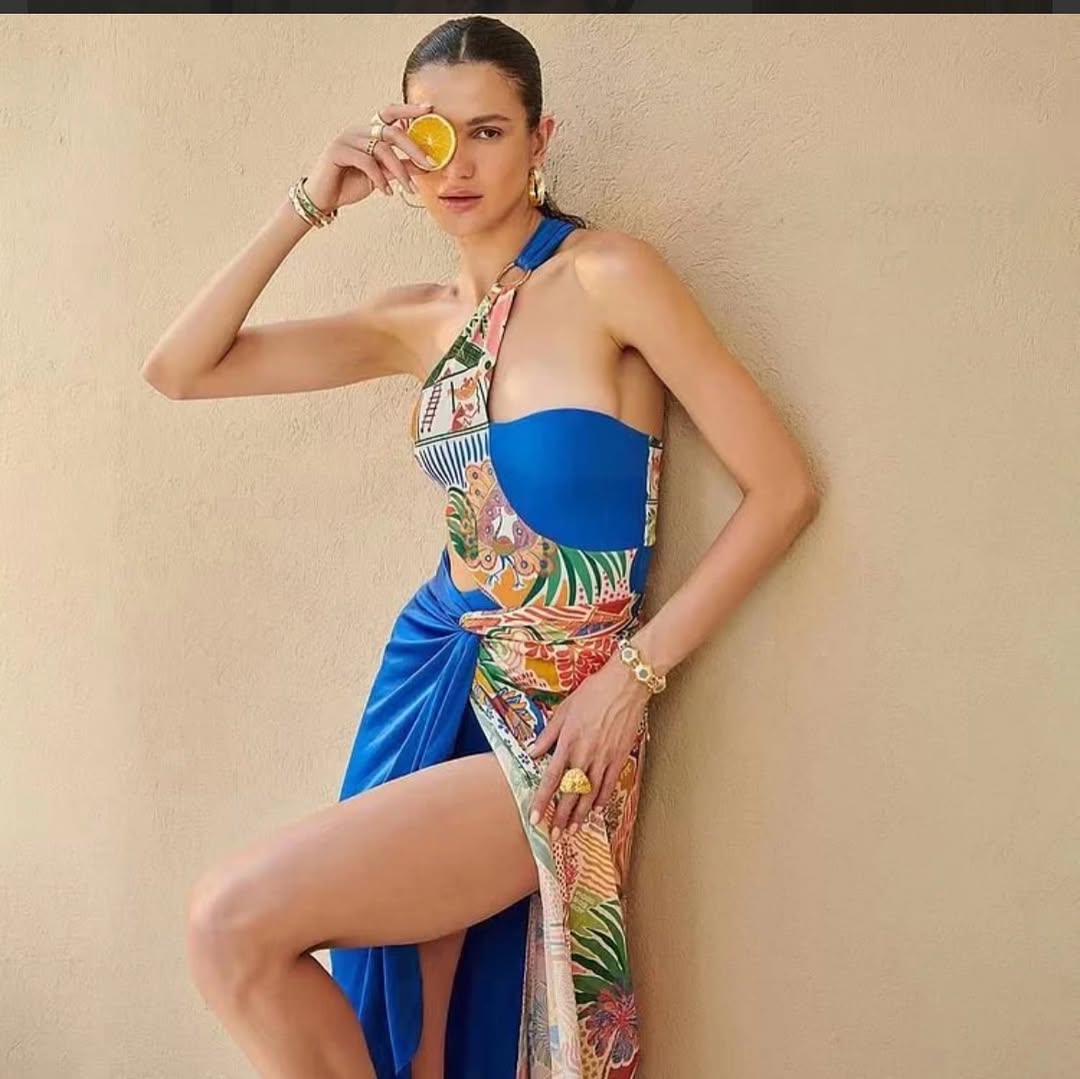 Addery Blue One-Shoulder Monokini with Cover Up