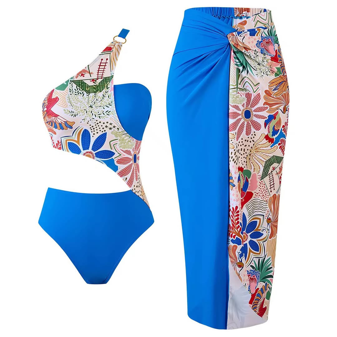 Addery Blue One-Shoulder Monokini with Cover Up