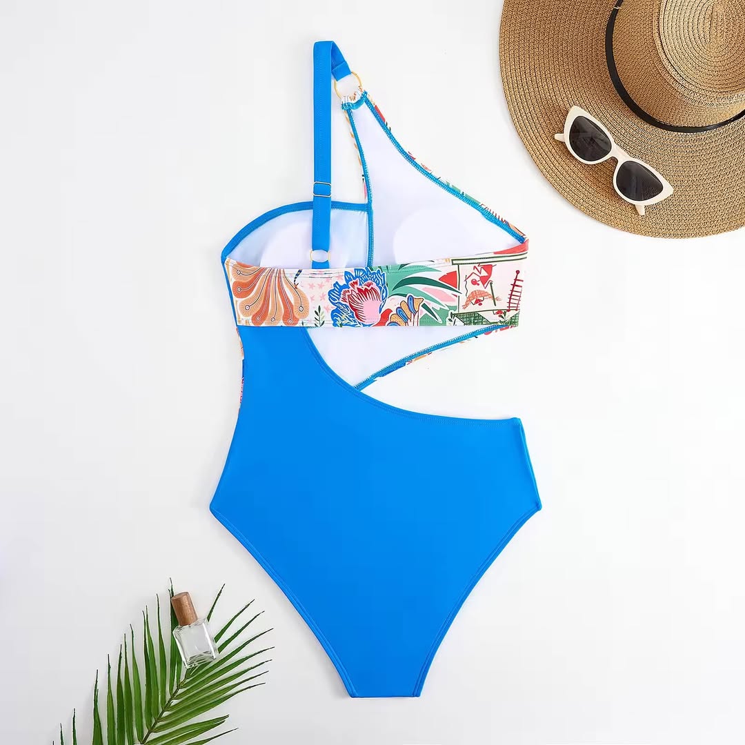 Addery Blue One-Shoulder Monokini with Cover Up