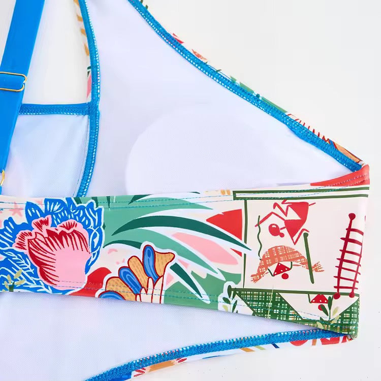 Addery Blue One-Shoulder Monokini with Cover Up