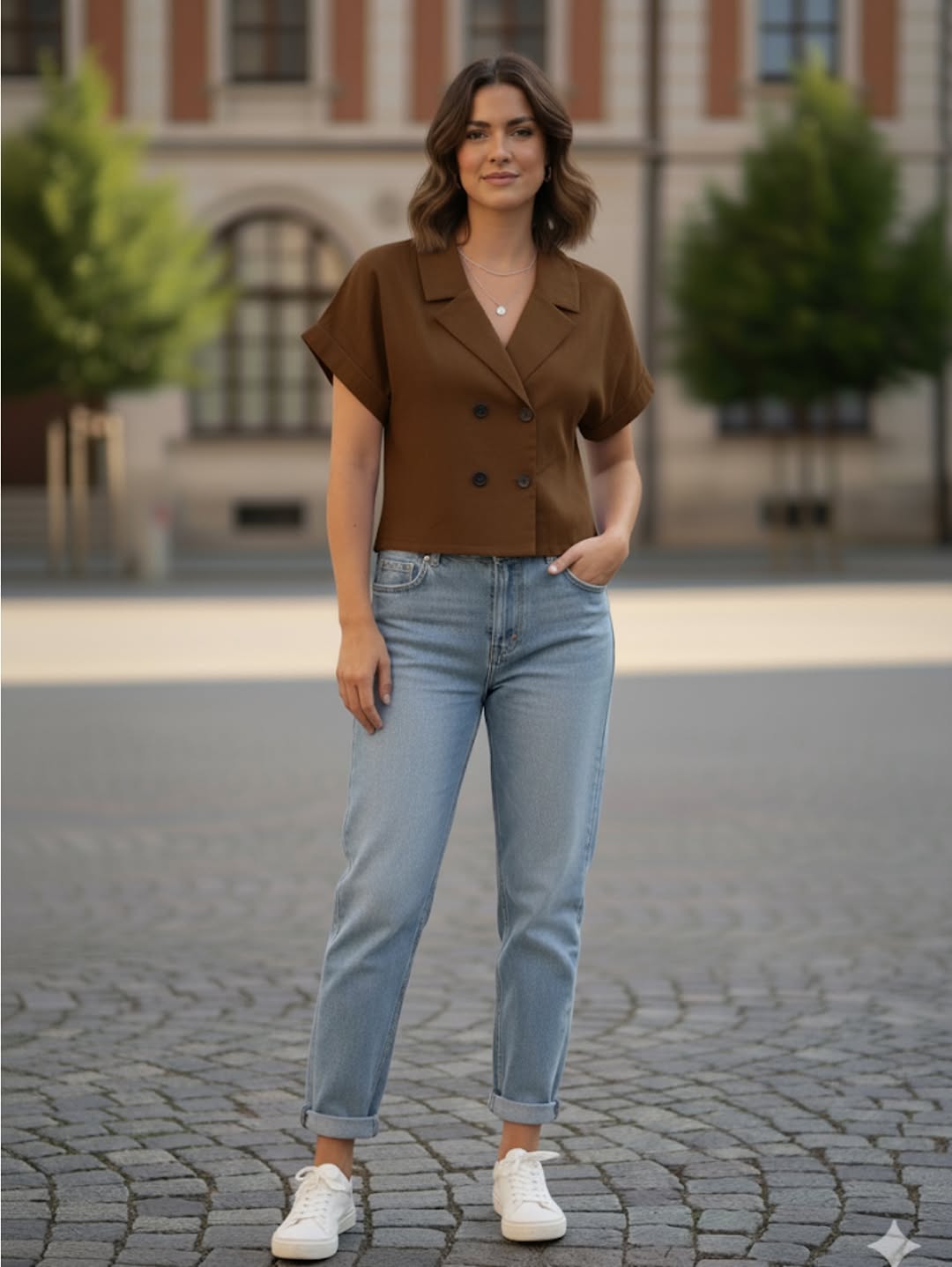 Linen Crop Blazer Top
