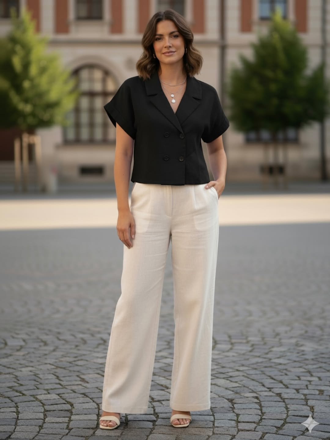 Linen Crop Blazer Top