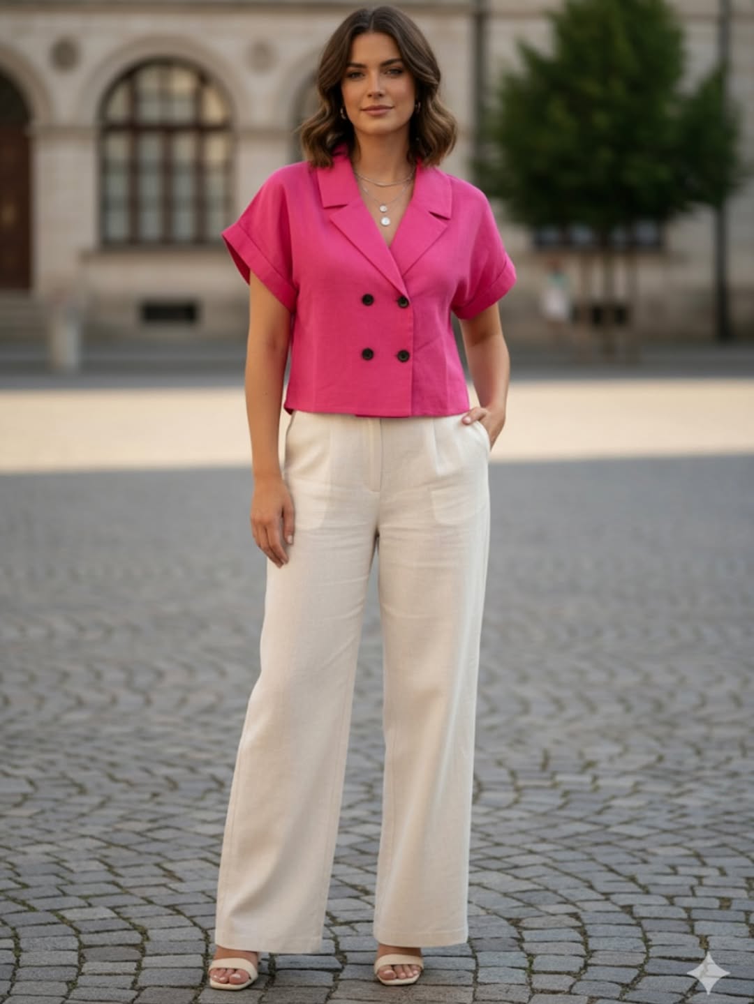 Linen Crop Blazer Top