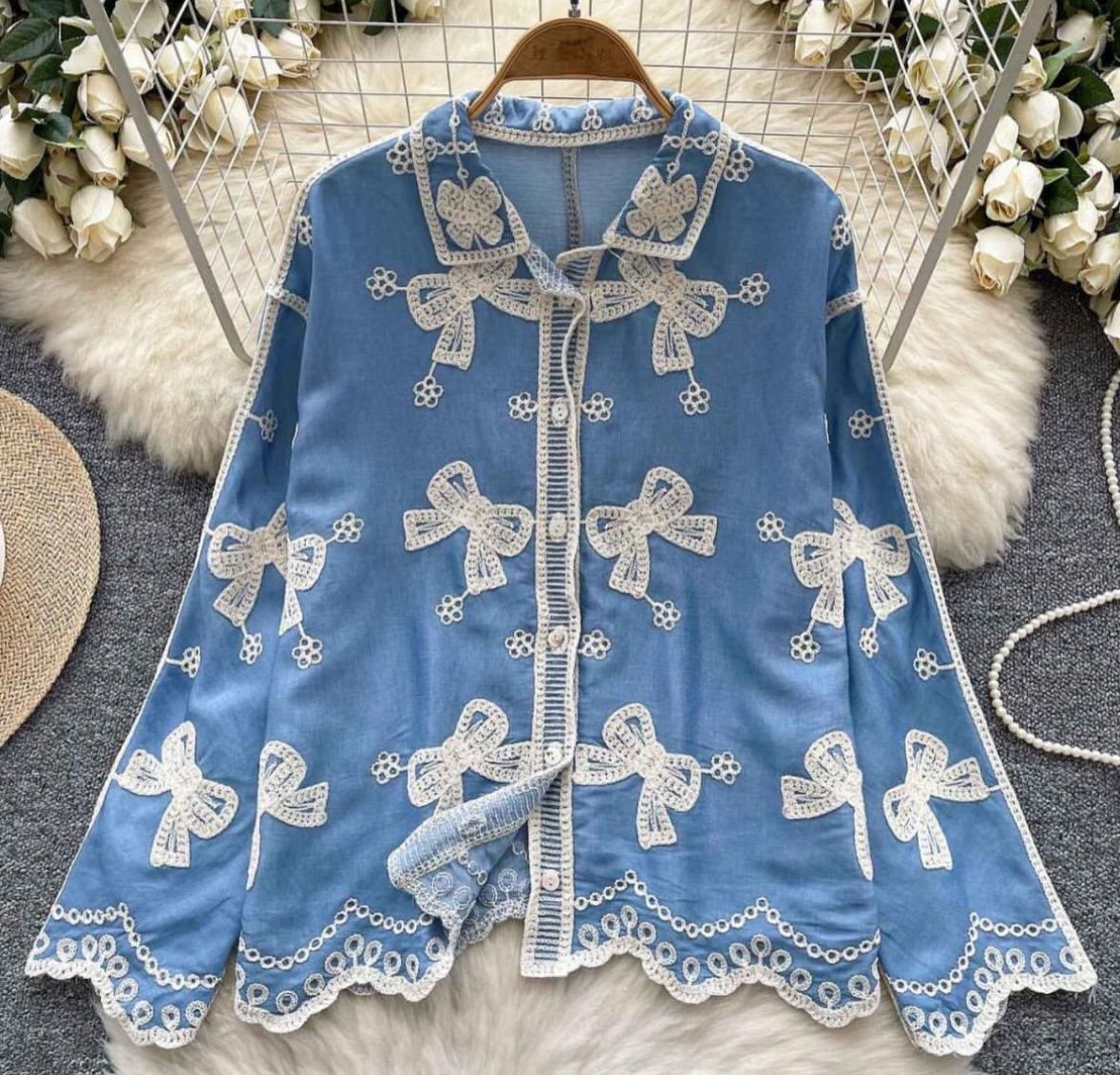 Bow Embroidery Shirt