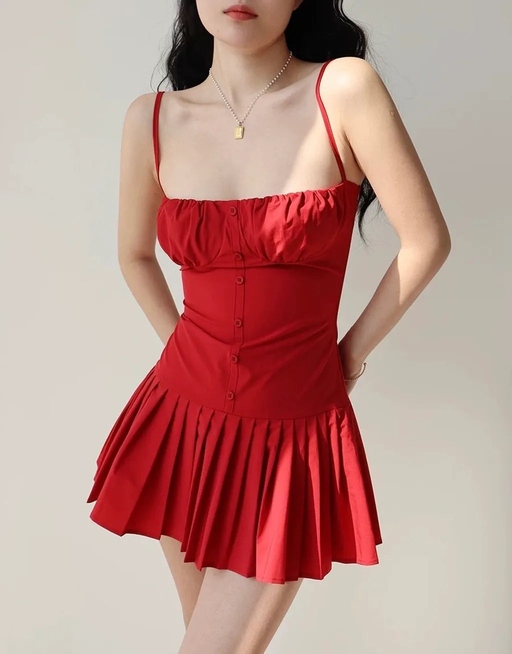Button Pleated Dress
