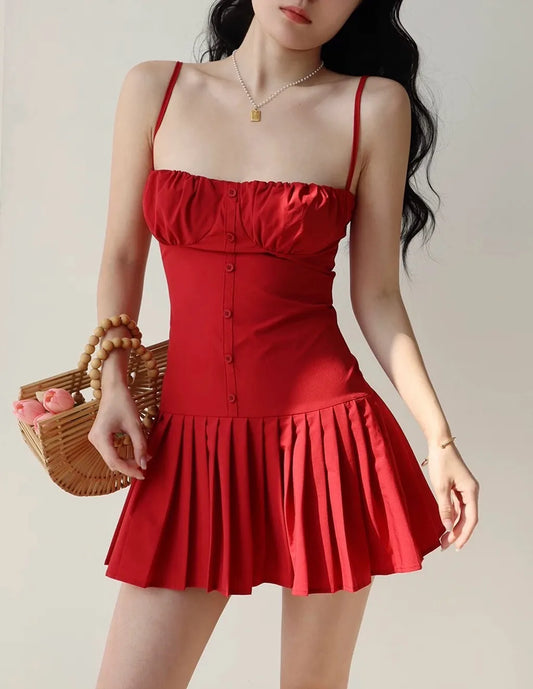 Button Pleated Dress