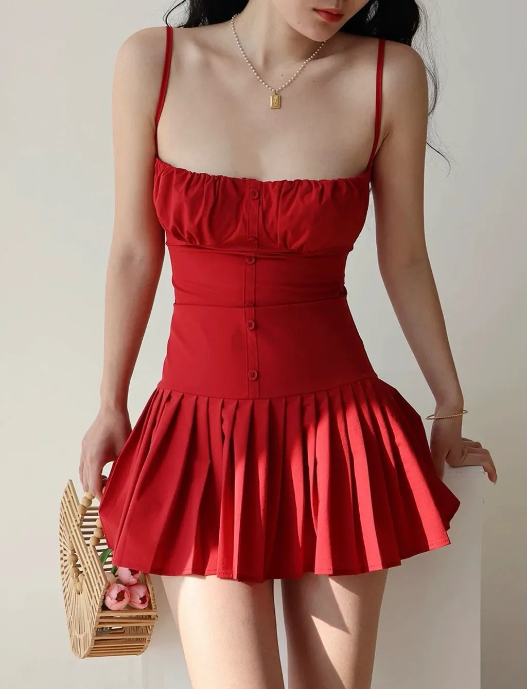 Button Pleated Dress