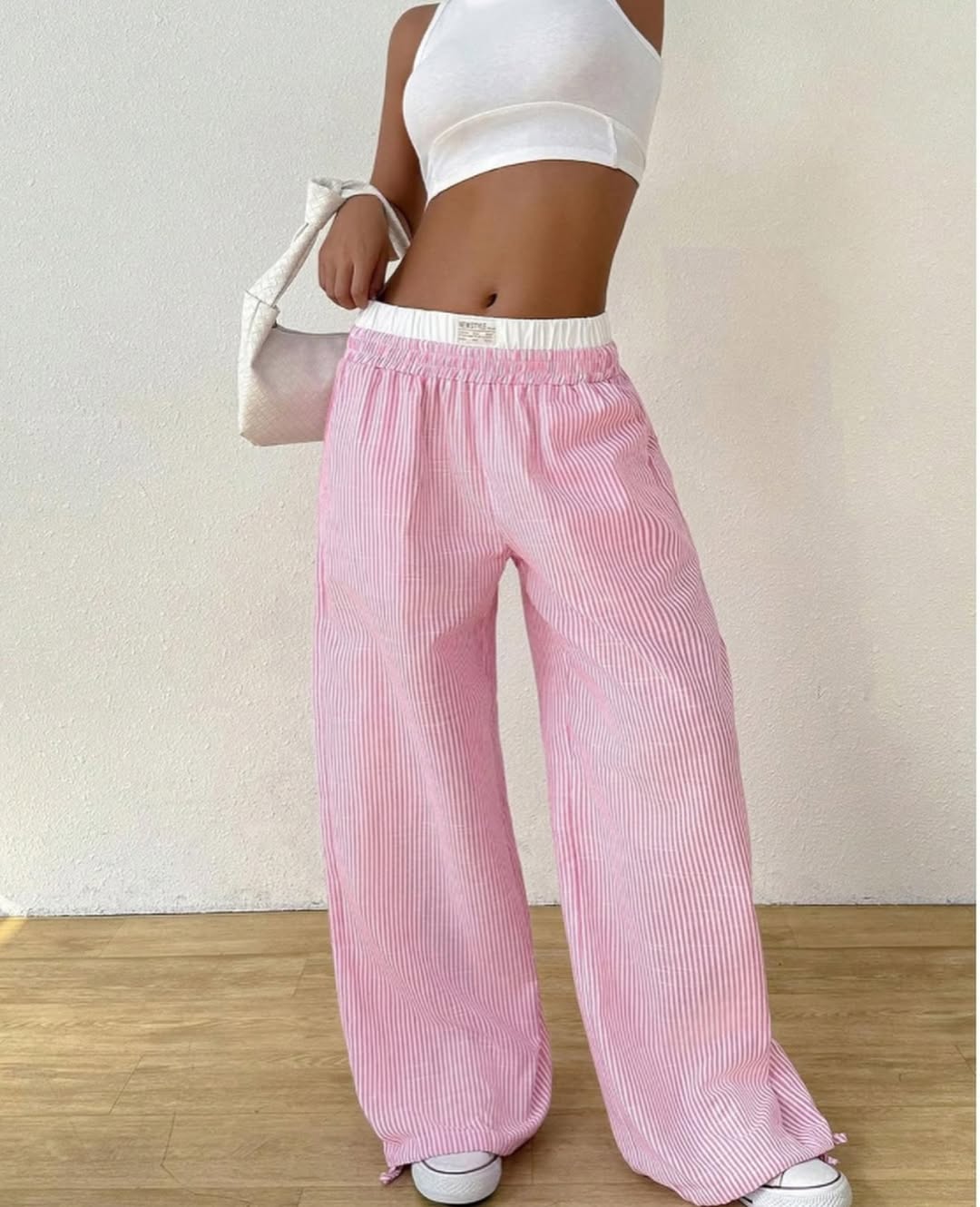 Color Block Striped Vest & Baggy Pants Wide Leg Loose Casual Coord