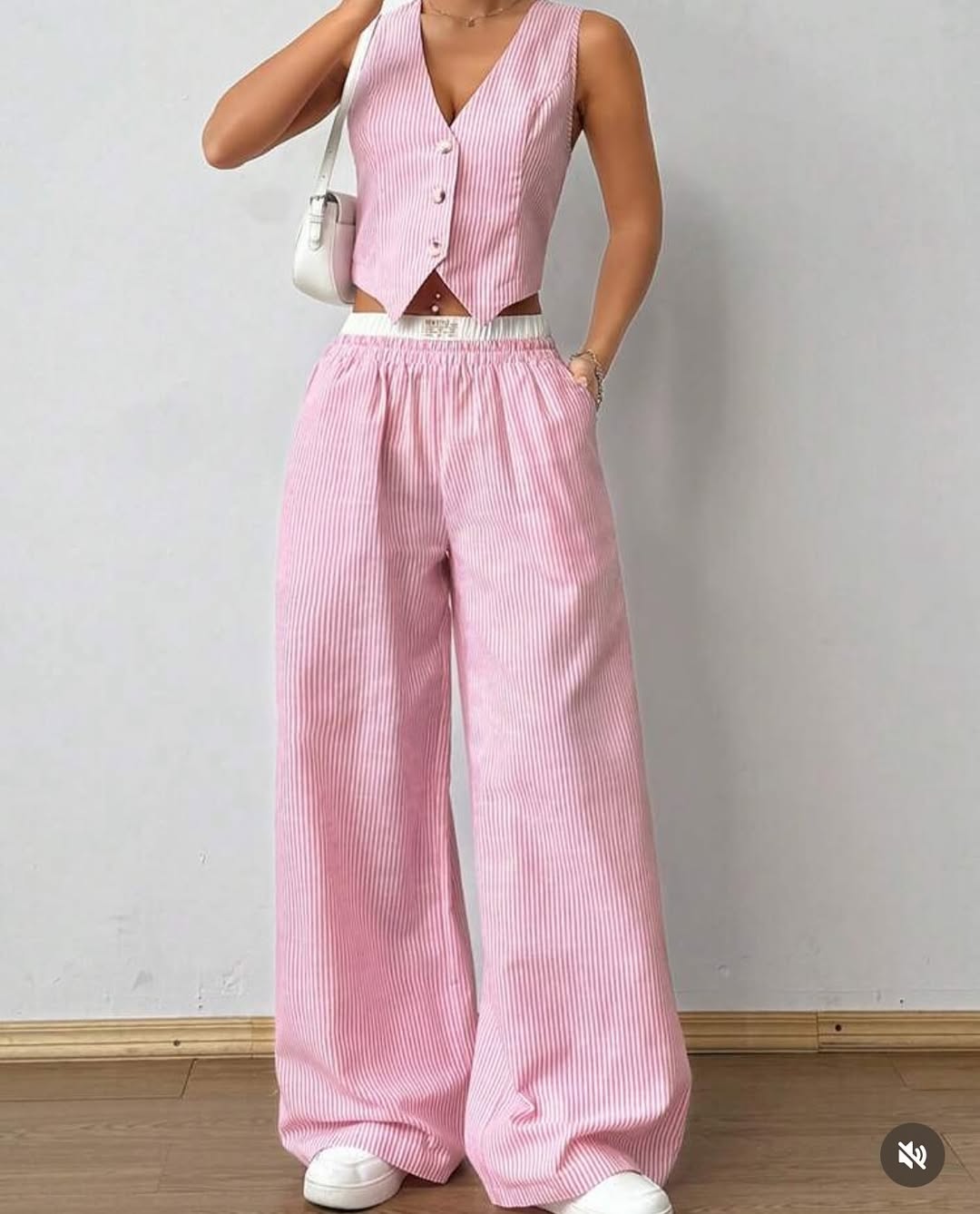 Color Block Striped Vest & Baggy Pants Wide Leg Loose Casual Coord