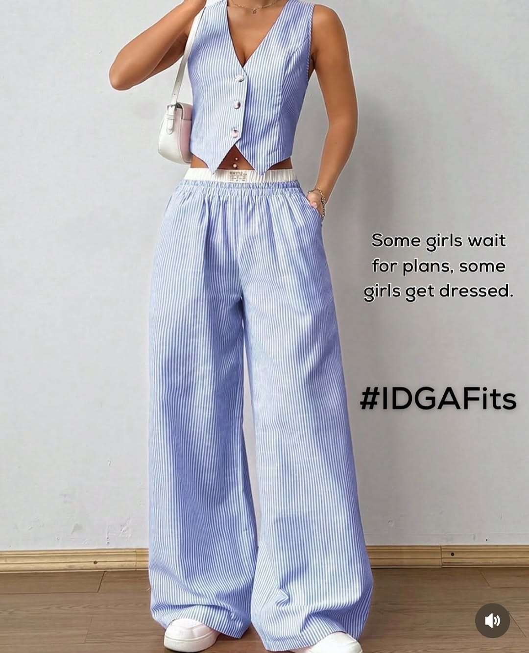Color Block Striped Vest & Baggy Pants Wide Leg Loose Casual Coord