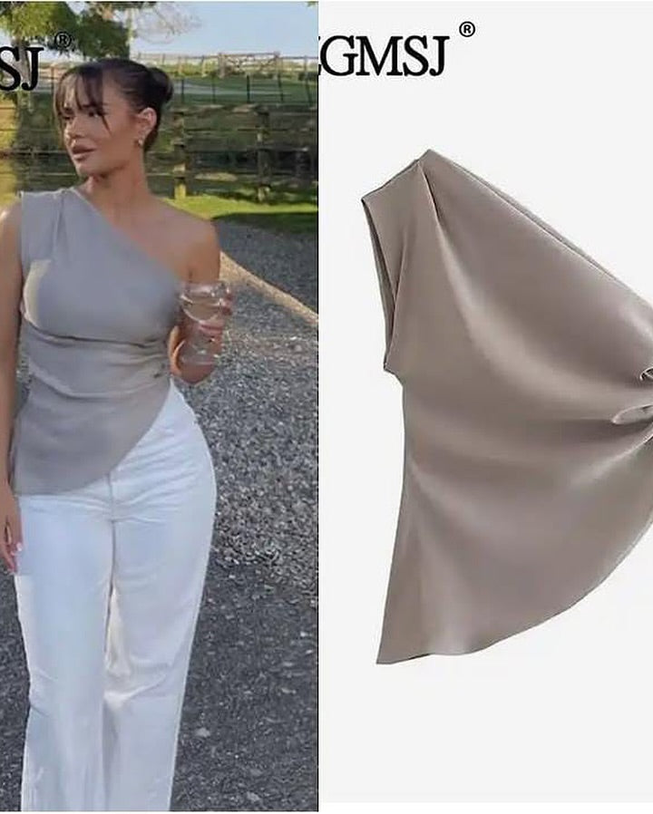 Damen Asymmetric One Shoulder Top