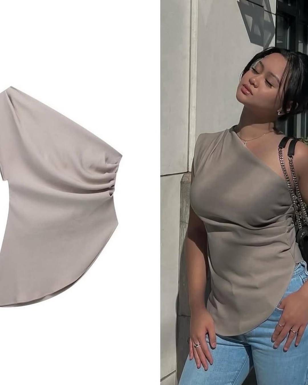Damen Asymmetric One Shoulder Top