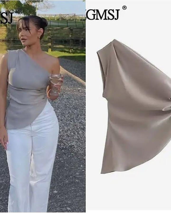 Damen Asymmetric One Shoulder Top