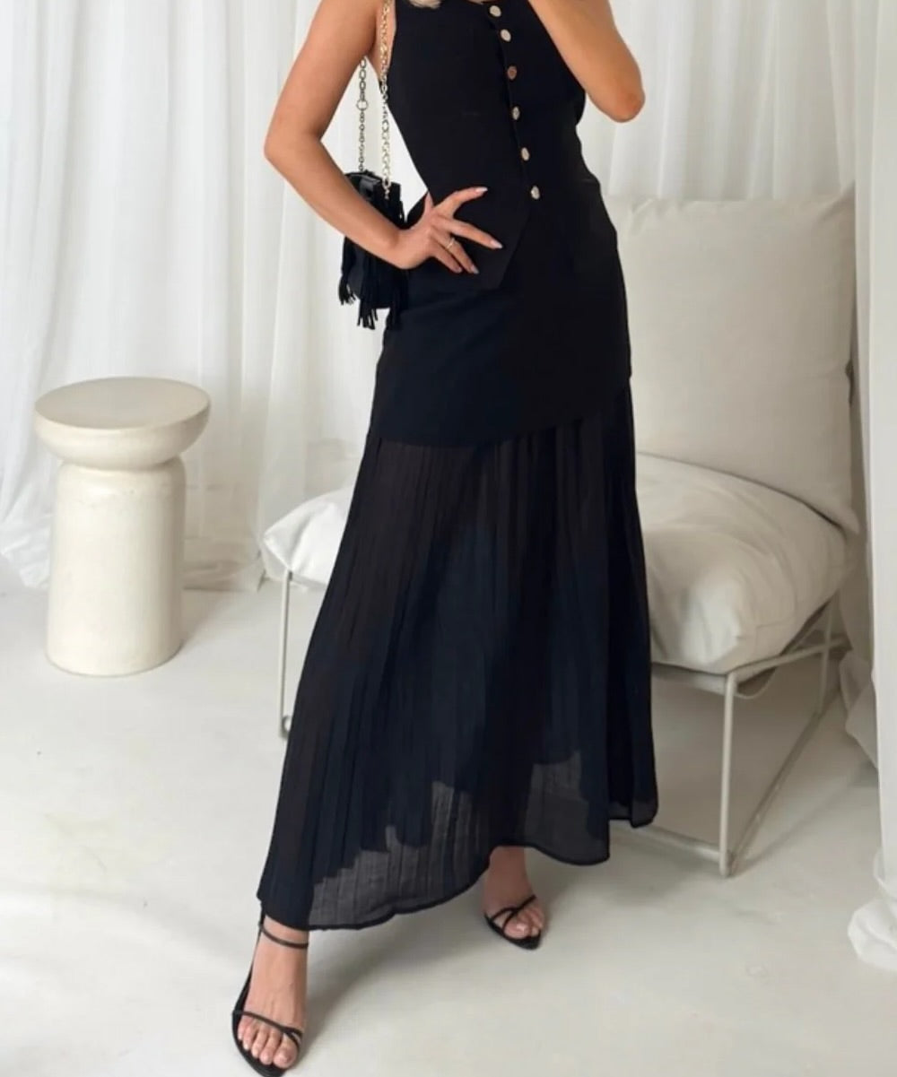 Delilah Knit Waistcoat & Pleated Sheer Maxi Skirt