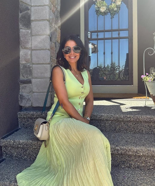 Delilah Knit Waistcoat & Pleated Sheer Maxi Skirt