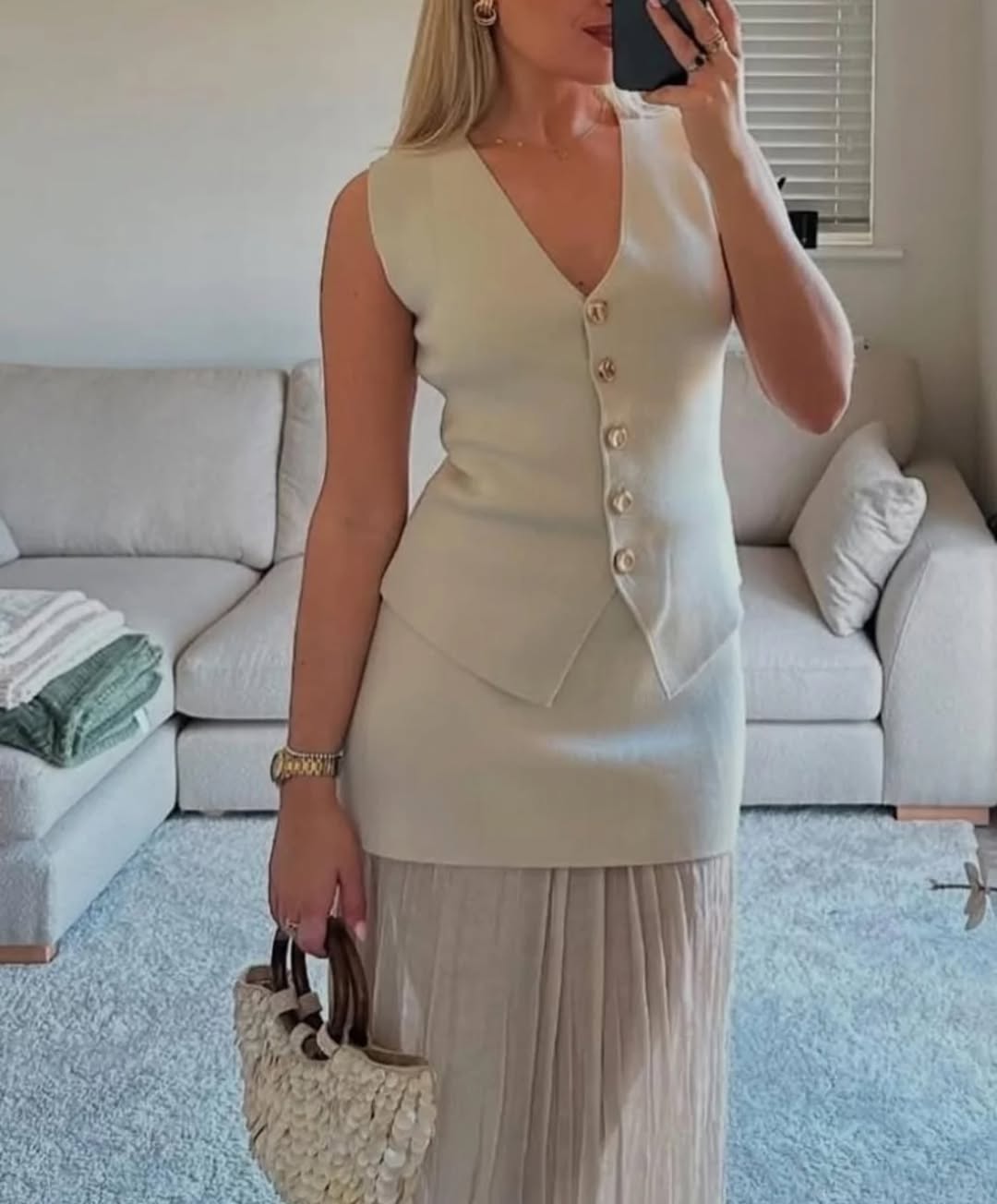 Delilah Knit Waistcoat & Pleated Sheer Maxi Skirt