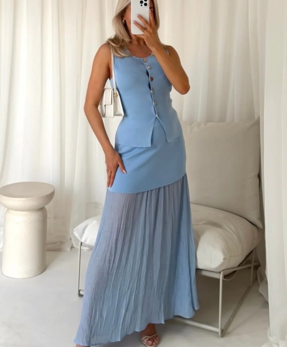 Delilah Knit Waistcoat & Pleated Sheer Maxi Skirt