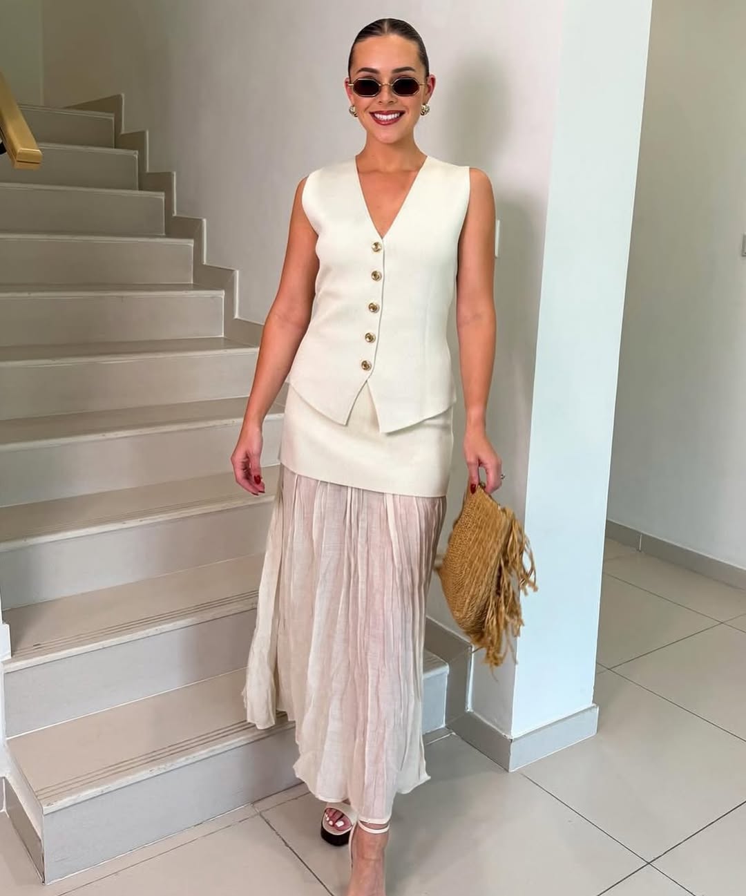 Delilah Knit Waistcoat & Pleated Sheer Maxi Skirt