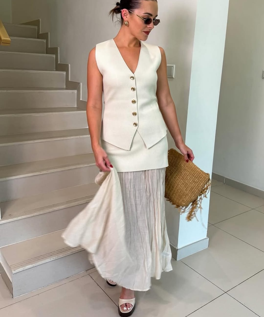 Delilah Knit Waistcoat & Pleated Sheer Maxi Skirt