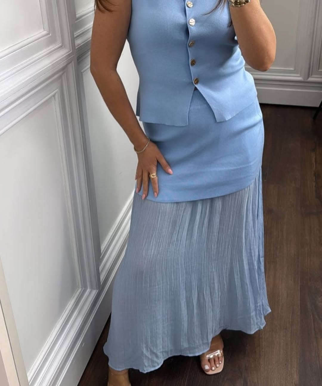 Delilah Knit Waistcoat & Pleated Sheer Maxi Skirt