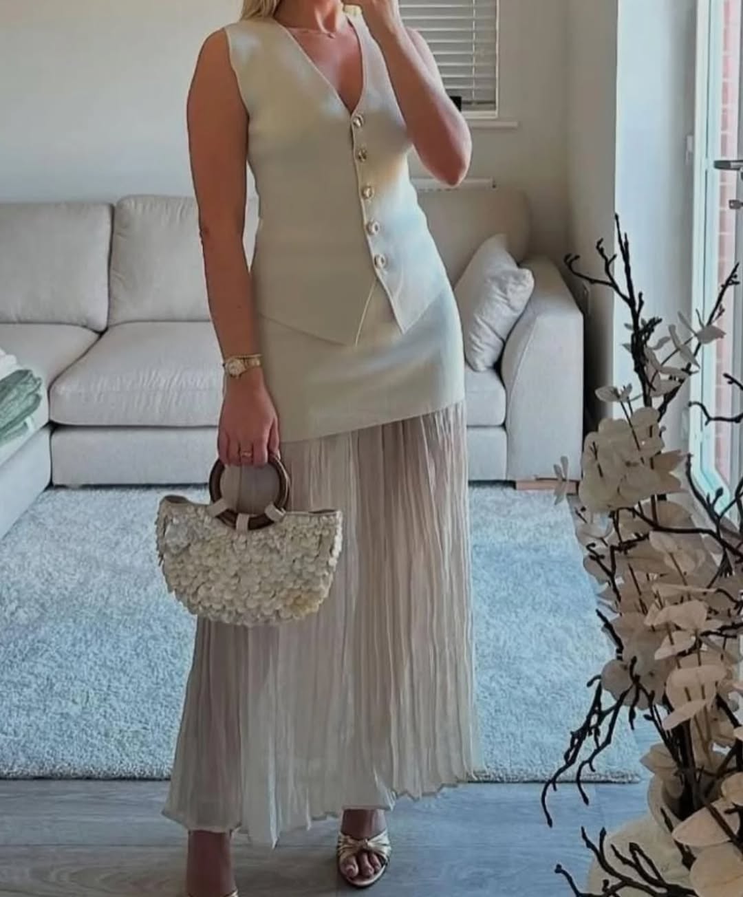 Delilah Knit Waistcoat & Pleated Sheer Maxi Skirt