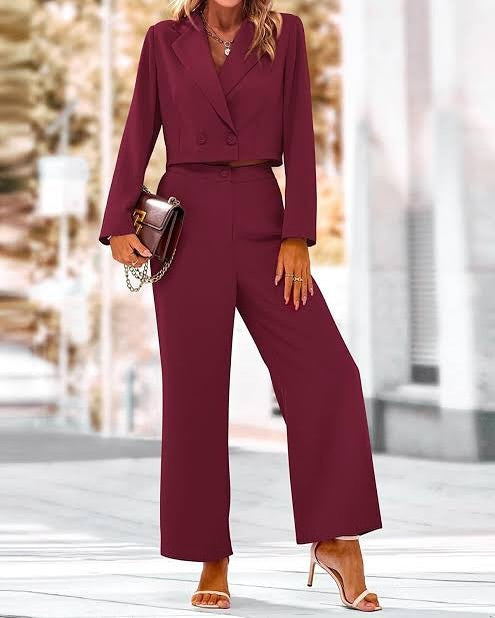 Double Breasted Blazer Wide Leg Pant Set