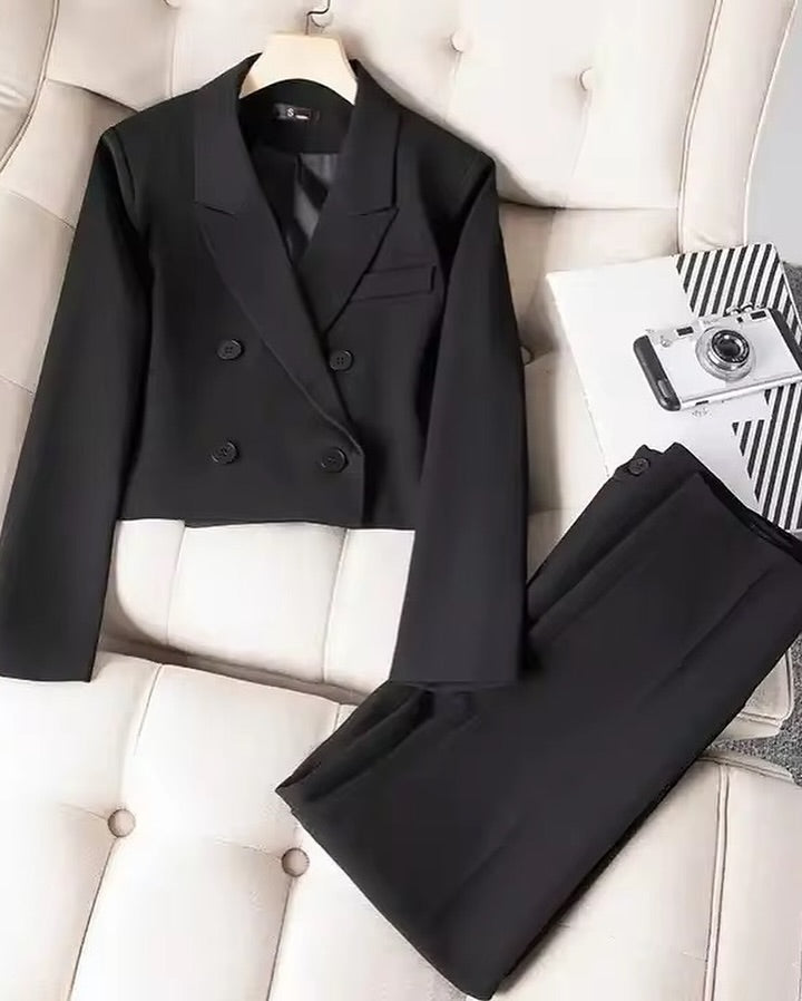 Double Breasted Blazer Wide Leg Pant Set