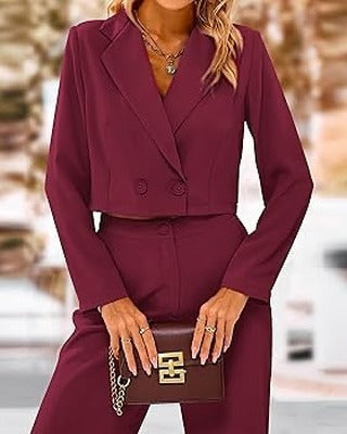 Double Breasted Blazer Wide Leg Pant Set