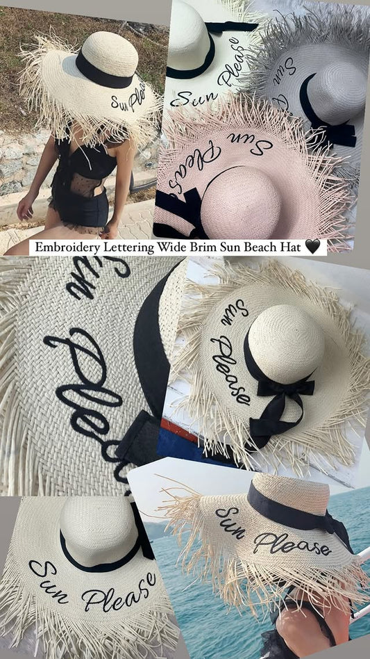 Embroidery lettering wide brim sun beach Hat