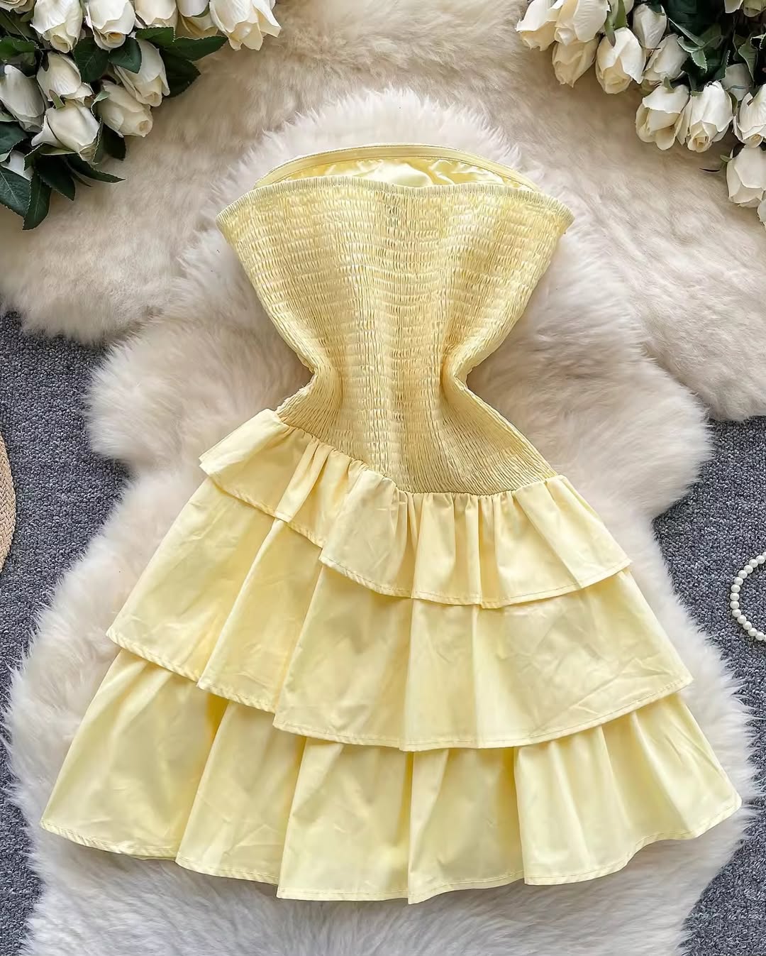 Empire Ruffled Lace Mini Tube Dress