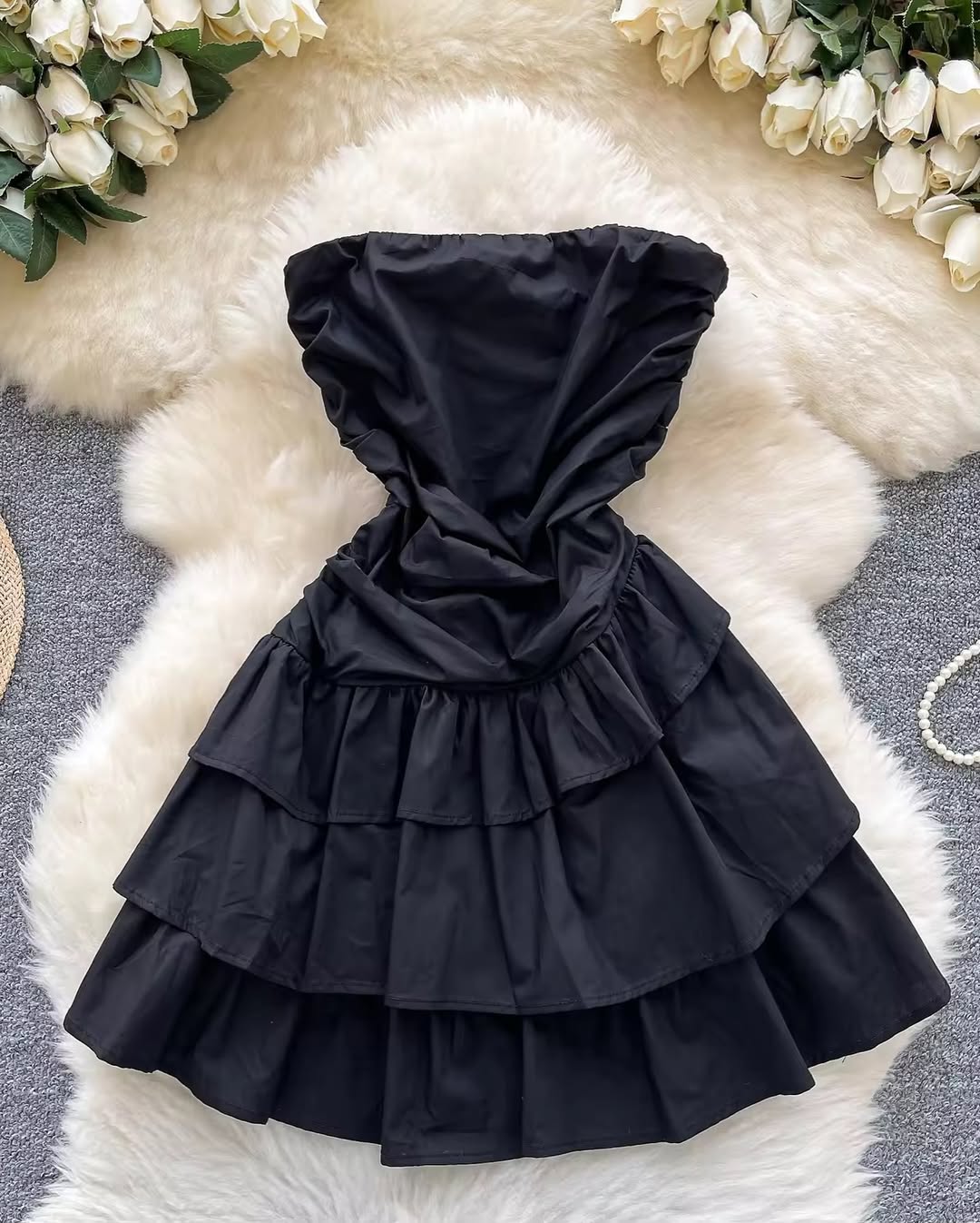 Empire Ruffled Lace Mini Tube Dress