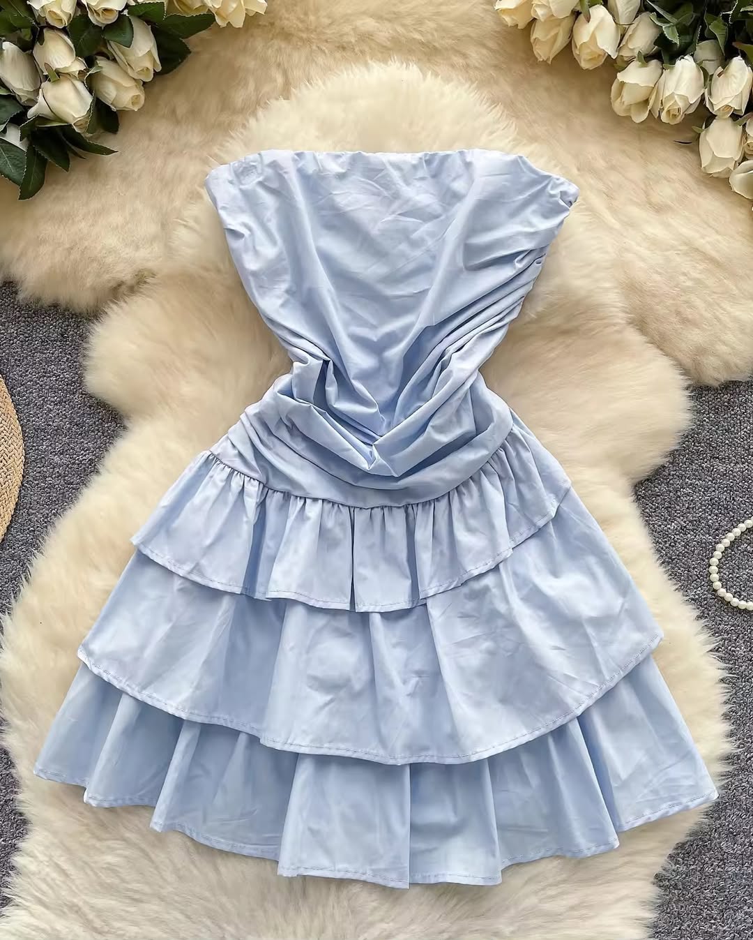 Empire Ruffled Lace Mini Tube Dress