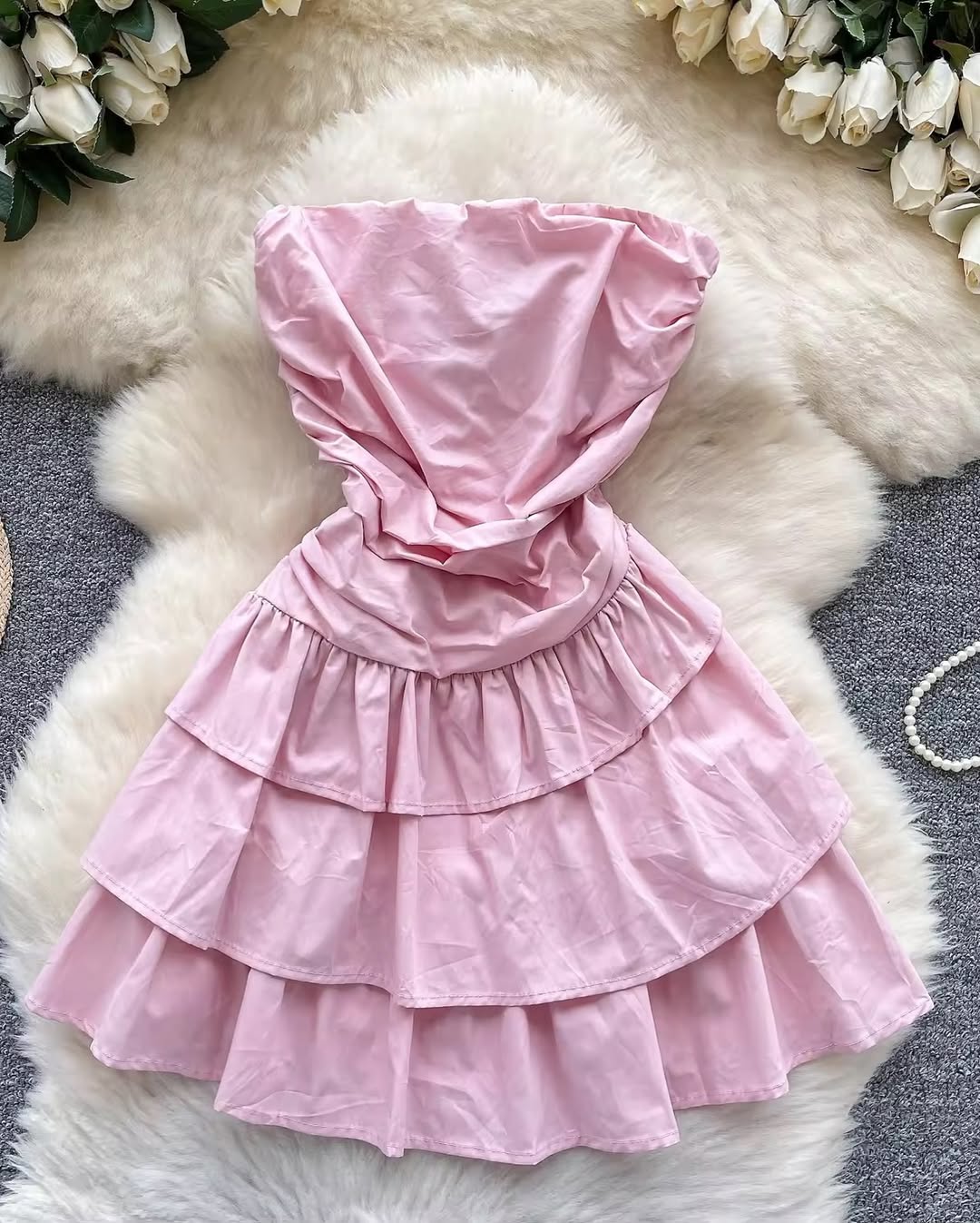 Empire Ruffled Lace Mini Tube Dress