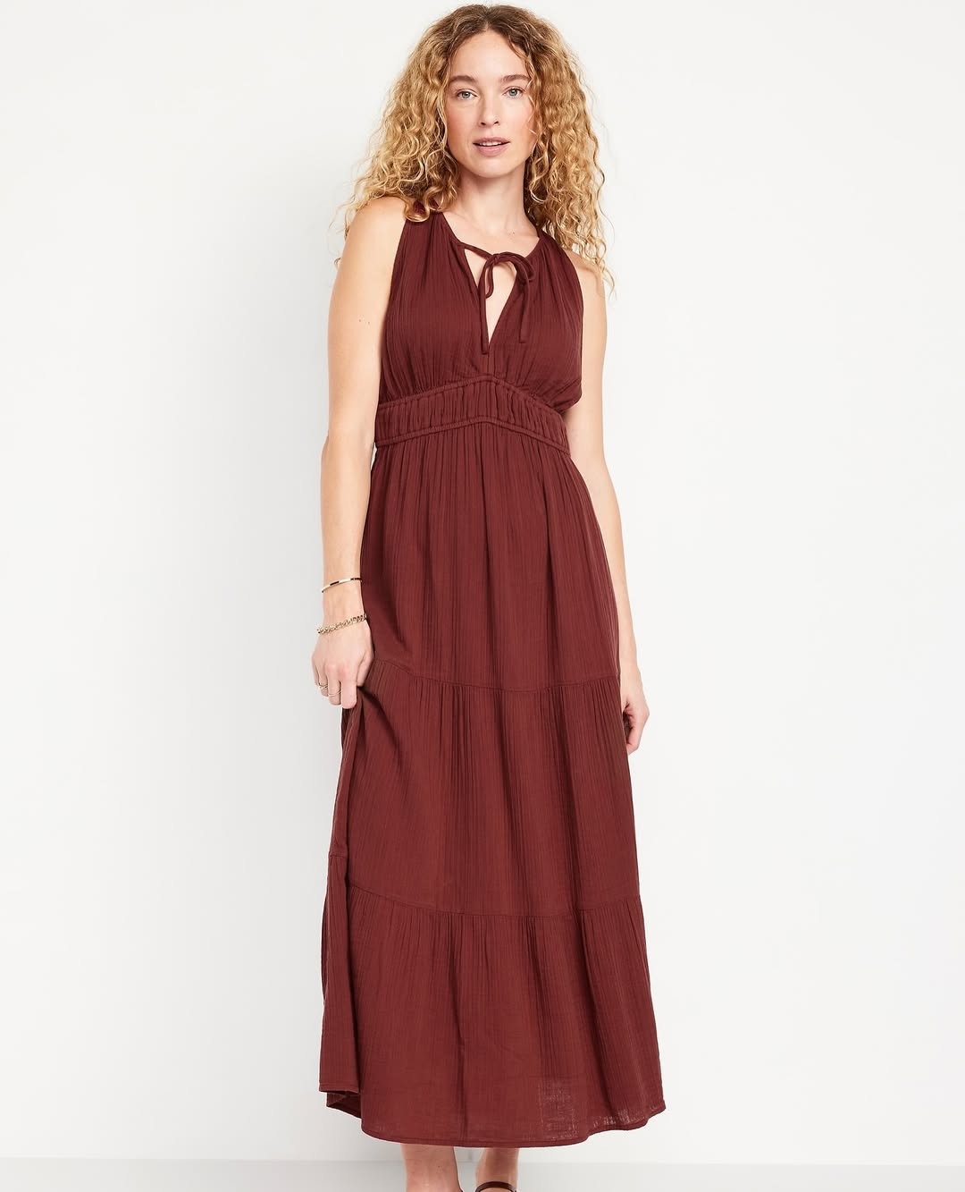 Fit & Flare Crinkle Gauze Maxi Dress