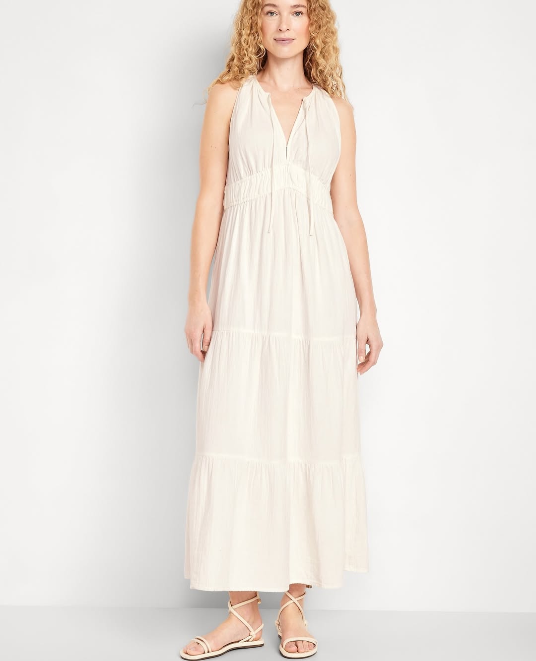 Fit & Flare Crinkle Gauze Maxi Dress