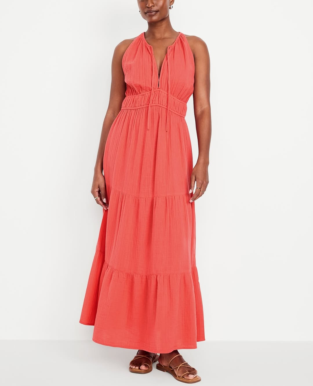 Fit & Flare Crinkle Gauze Maxi Dress
