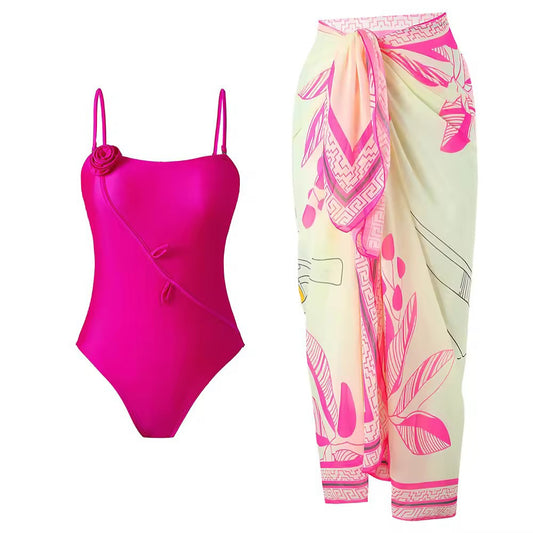 Floral Applique Monokini with Sarong