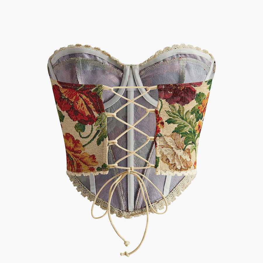 Floral Drawstring Jacquard Corset