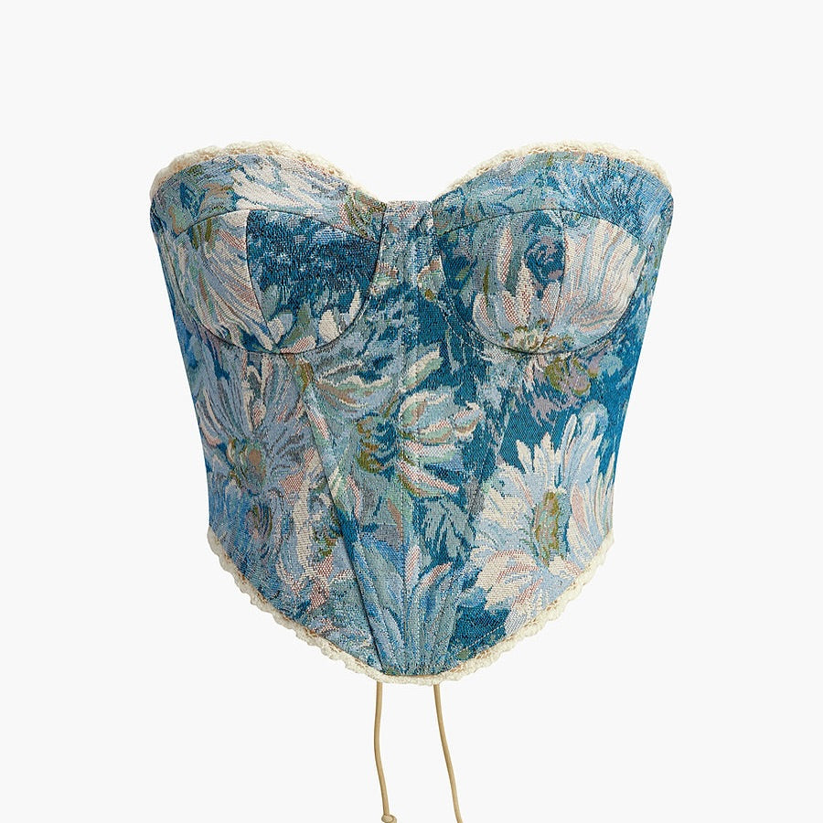 Floral Drawstring Jacquard Corset