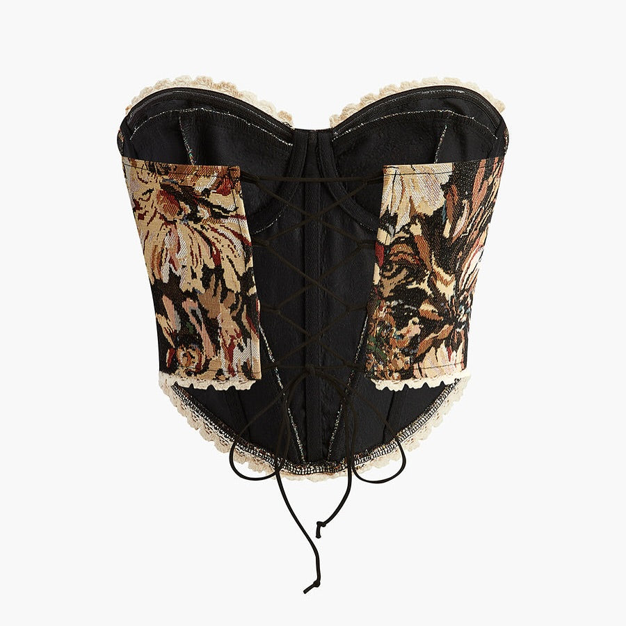 Floral Drawstring Jacquard Corset