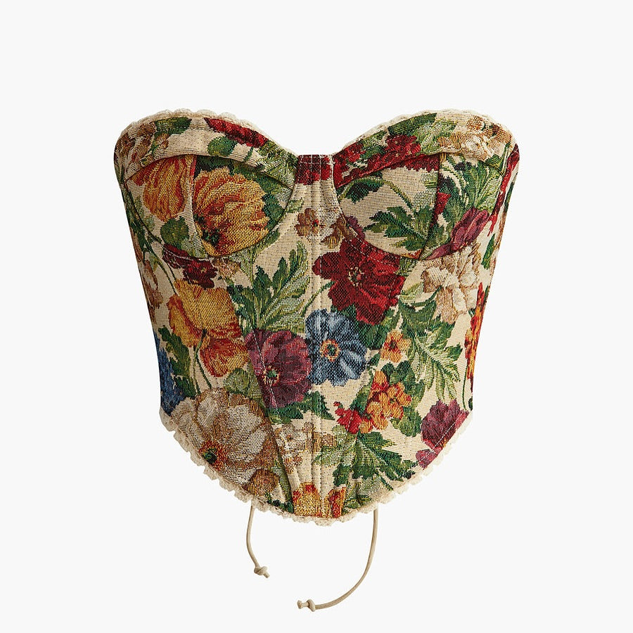 Floral Drawstring Jacquard Corset
