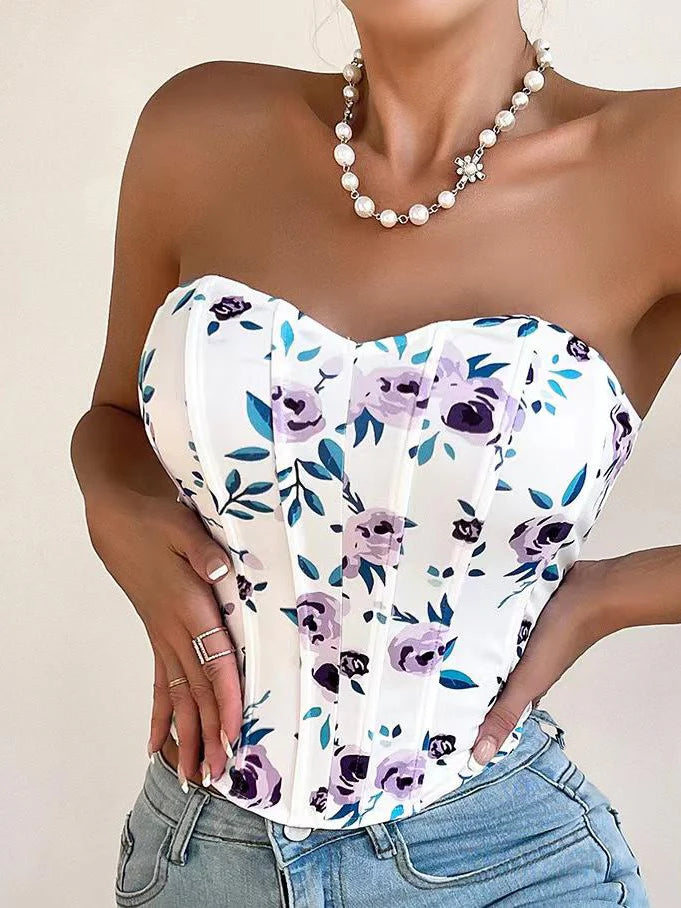 Floral Print Boning Corset Tube Top