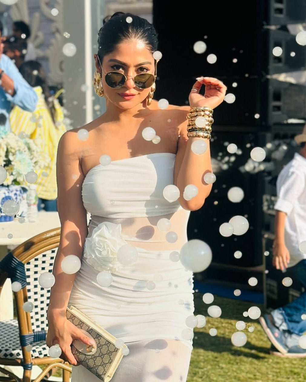 Flower Applique See through Tube Maxi Dress