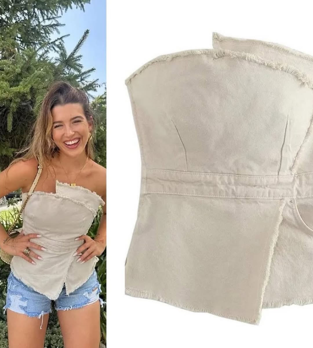 Frayed Denim Tube Top & Skirt Co-ord Set