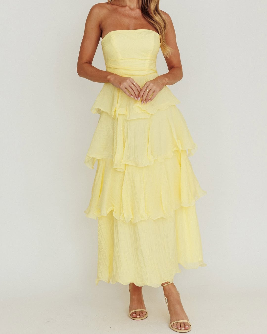 GIAVANA STRAPLESS LAYERED MIDI DRESS